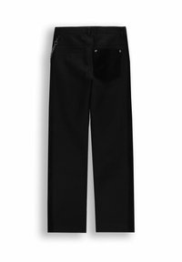 Czarne spodnie o prostym kroju, z welwetową tylną kieszenią, srebrnymi elementami metalowymi oraz detalem w postaci bocznego łańcuszka dla dodatkowego uroku.