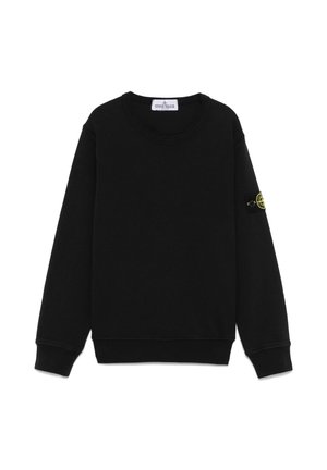 Sort langærmet sweatshirt med ribbet manchetter, rund hals og en Stone Island logo lap på venstre overærme.
