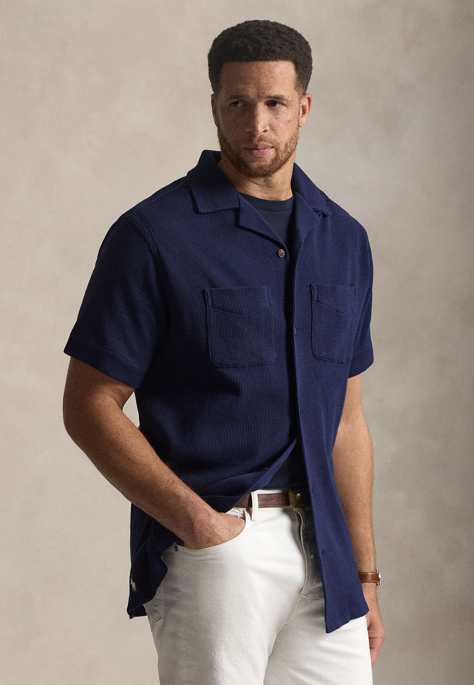 Polo Ralph Lauren Big & Tall WAFFLE-KNIT COTTON-LINEN CAMP SHIRT