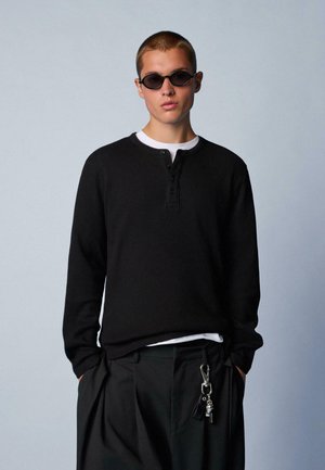 HENLEY COLLAR - Hosszú ujjú felső - black