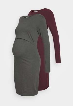 2 PACK NURSING DRESS - Jerseykjole - grey/bordeaux