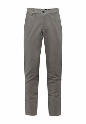 Pantaloni in velluto a coste grigi con vestibilità slim, dotati di chiusura con bottone frontale, passanti per cintura e due tasche laterali. Tessuto testurizzato con motivo a coste.