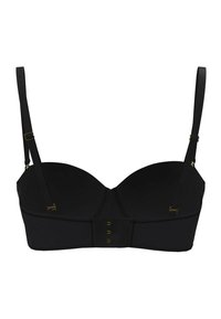 Sort BH med glat stof, formstøbte skåle, justerbare stropper og guldfarvede detaljer. Lukning med krog og øje bagpå med tre indstillinger.