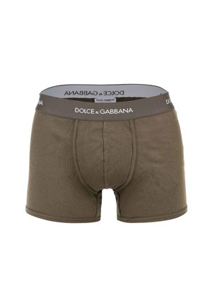 Bruine geribde herenboxers met een grijze tailleband met wit Dolce & Gabbana-logo, voorgevormd voorvak, naadloze randen.