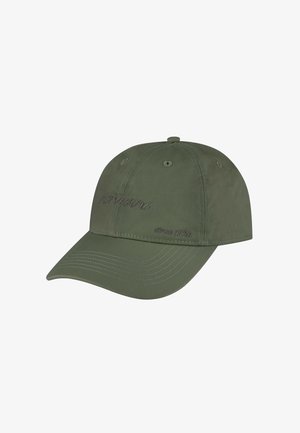 Olivgrüne Baseballkappe mit gebogenem Schirm und besticktem Text "norwegian since 1921" auf der Vorderseite.
