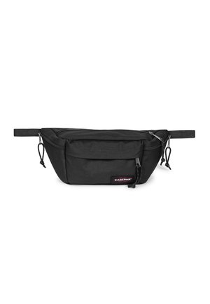 Riñonera negra Eastpak con correa ajustable, bolsillo delantero con cremallera, compartimento principal con cremallera y etiqueta de marca en el bolsillo delantero.