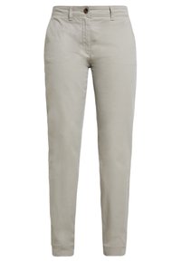 Licht beige katoenen broek met een slim fit, ritssluiting met knoop, zijzakken en een glad, enigszins gestructureerd oppervlak.