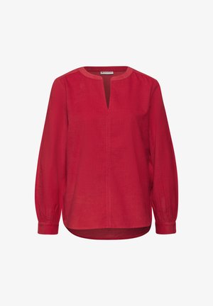 Rode blouse met lange mouwen, ronde halslijn en een slit aan de voorkant, gathered manchetten en een licht gebogen zoom.