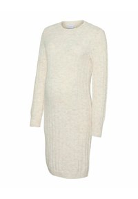 Kreemjas toonis ribadega kudum, pika varrukaga rasedusretuus, ümmarguse kaelusega ja kehaületava siluetiga.