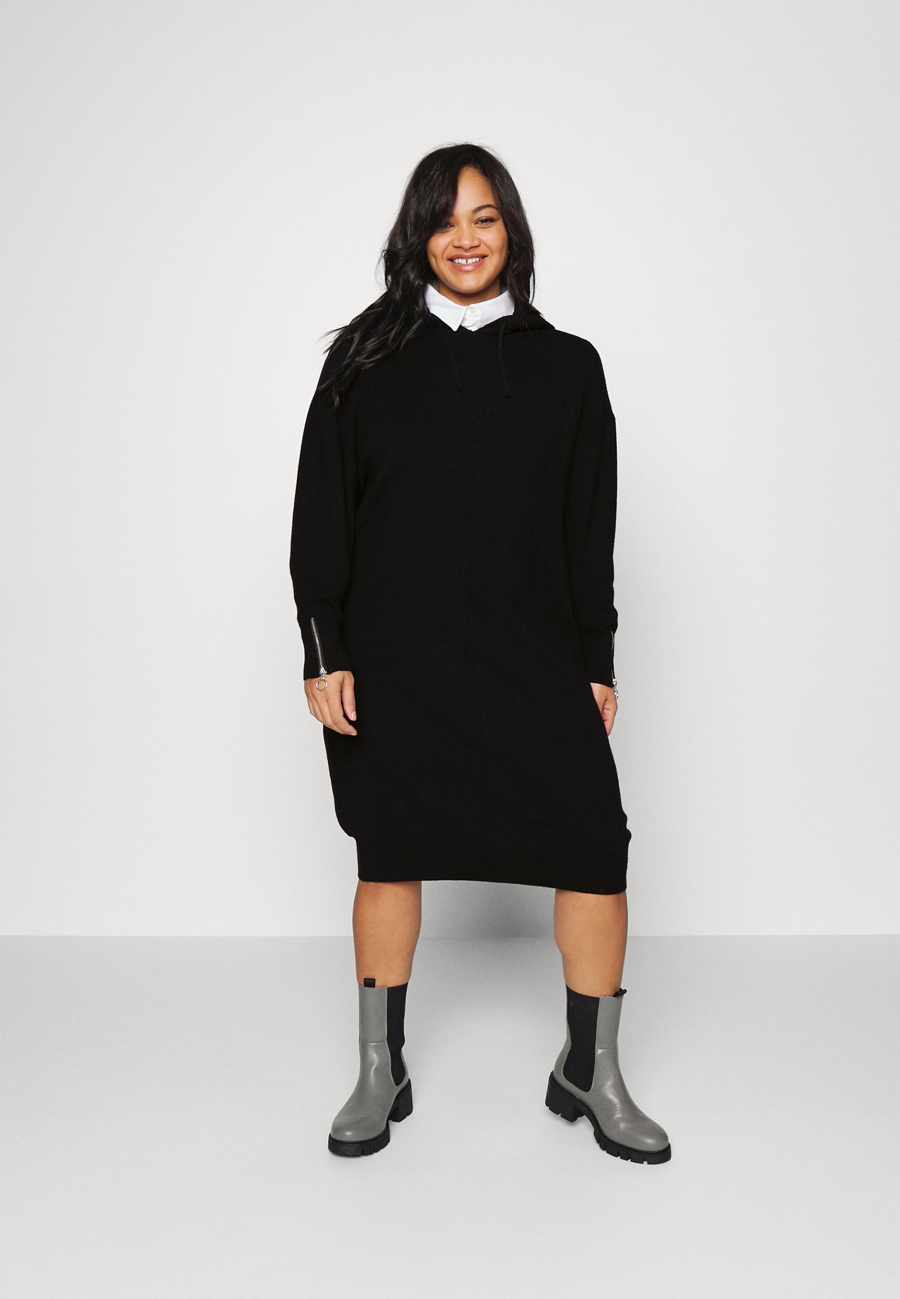 HOODED DRESS - Jumper dress - black 