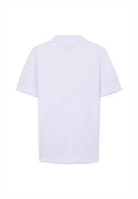 Weißes Poloshirt mit kurzen Ärmeln, klassischem Kragen, einfarbig und einem schlichten Rückendesign ohne Logos oder Verzierungen.