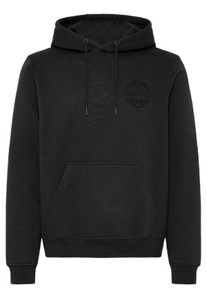 Mustapaita, jossa on huppu, valmistettu pehmeästä kankaasta. Ominaisuuksiin kuuluu kenguru-tasku, kiristettävä huppu ja kohokuvioitu logo rinnassa.