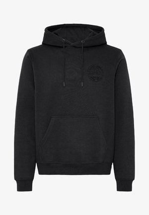 Mustapaita, jossa on huppu, valmistettu pehmeästä kankaasta. Ominaisuuksiin kuuluu kenguru-tasku, kiristettävä huppu ja kohokuvioitu logo rinnassa.