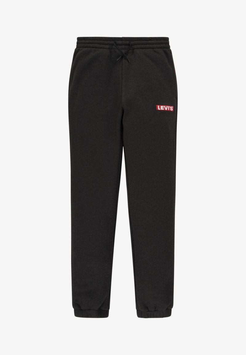 Pantaloni da jogging neri in cotone, con vita elastica e coulisse, gamba tapered, e logo LEVI'S rosso sulla coscia sinistra.
