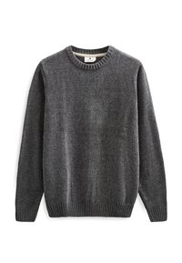Maglione grigio lavorato a maglia con scollo rotondo, finitura testurizzata, polsini e orlo a coste, realizzato in tessuto morbido per il massimo comfort.