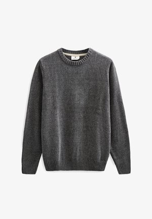 Maglione grigio lavorato a maglia con scollo rotondo, finitura testurizzata, polsini e orlo a coste, realizzato in tessuto morbido per il massimo comfort.