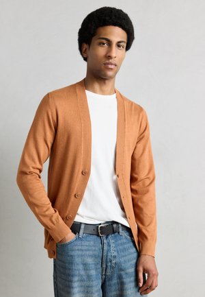 V NECK BUTTON CARDIGAN - Kardigán - copper-coloured melange