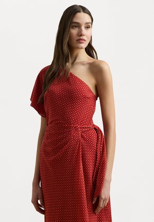 Geo Print Georgette One Shoulder Dress - Cocktailkjole - red