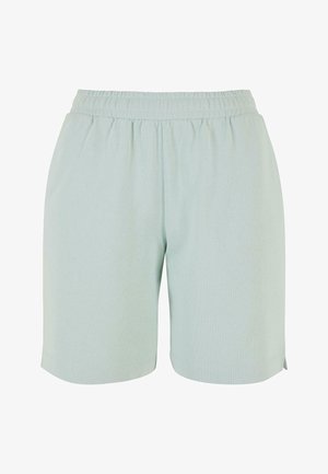 Lichtgroene katoenen shorts met een elastische tailleband, rechte snit en zijsplitten aan de onderkant voor comfort en bewegingsvrijheid.