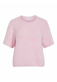 Roosa lühikeste varrukatega kampsun, mis on valmistatud pehmest tekstureeritud kudumkangast. Omab ümarat kaelust ja vaba lõiget. Silt paistab krae siseküljel.