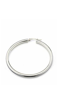 Hõbedased rõngas-kõrvarõngad, millel on sile ja poleeritud viimistlus; ringikujuline kuju; lihtsa lukuelemendi omadus. Diameeter on keskmise suurusega.