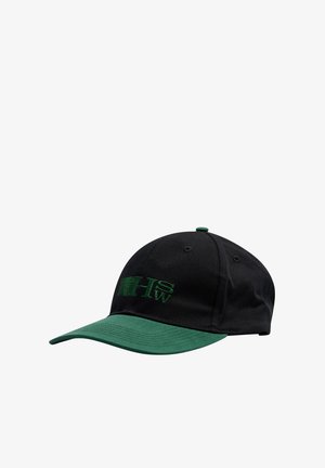 Must värviga nokats, millel on roheline ääreosa, esiküljel roheline tikandiga logo. Valmistatud tihedast kangast, millel on tekstureeritud viimistlus.