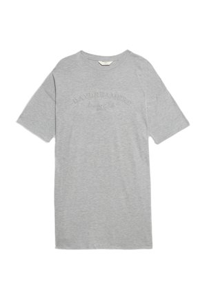 Lichtgrijze T-shirt met korte mouwen, ronde hals en reliëftekst "DAYDREAMERS" op de borst.