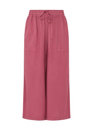 Wijde cropped broek in stofroze met elastische tailleband en voorzakken met klep, voorzien van een gestrikte trekkoordsluiting.