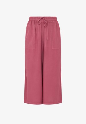 Pantalon court à jambes larges couleur rose poudré avec une taille élastique et des poches plaquées devant, doté d'une fermeture à cordon noué.