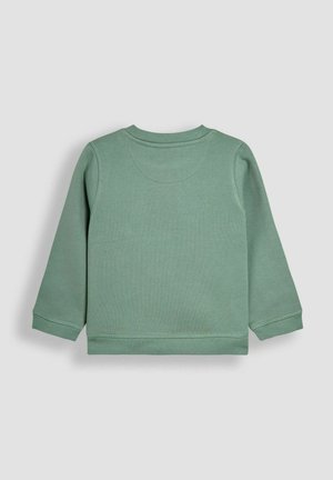 Grünes Baumwoll-Sweatshirt mit langen Ärmeln und rundem Halsausschnitt. Verfügt über gerippte Bündchen und Saum, eine glatte Textur und keine grafischen Details.