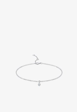 Sidabrinė grandinėlė su maža apvalia pakabuku, kuris turi skaidrių akcentų. Dizainas yra subtilus, turintis tekstūruotą apdailą ir saugų užsegimą.