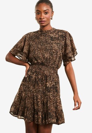 ANIMAL PRINTED SHORT SLEEVE MINI - Kasdienė suknelė - brown