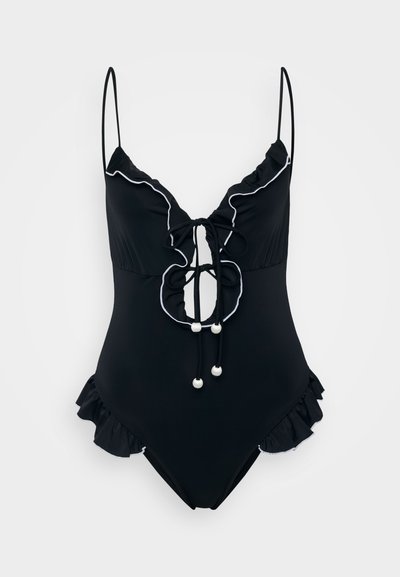 Sea CAMILLE RUFFLE PURL TIE FRONT ONE PIECE - Uimapuku - black