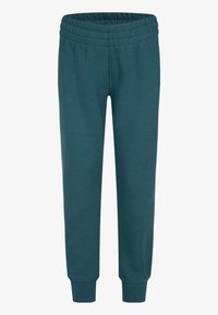 Koraliniai sportiniai kelnes, pagamintos iš minkštos medžiagos, su elastingu juosmeniu ir džinsinio tipo rankogaliais. Paprastas dizainas be raštų ar akcentų.