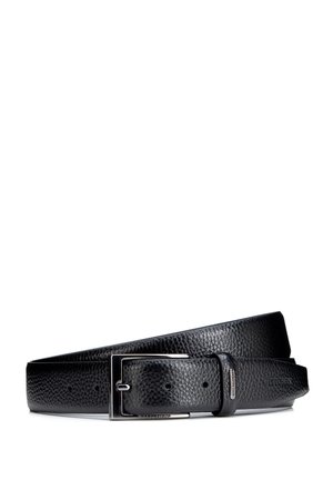 Ceinture en cuir noir texturé avec boucle rectangulaire argentée et nom de marque embossé "Wittchen" sur la boucle et la pointe.