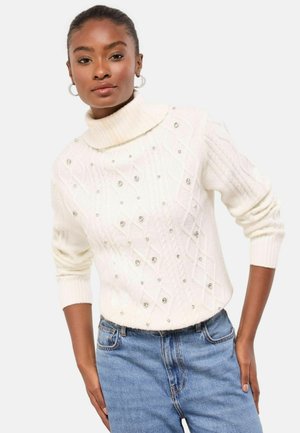 REGULAR FIT -LONGLINE CABLE - Neule - ivory white embellished