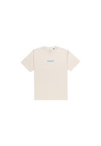 Cream-colored short-sleeve t-shirt made of cotton, featuring blue "Element" text centered on the front and a crew neck design.