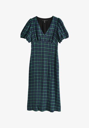 Next, PETITE FIT - PUFF SLEEVE V-NECK MIDI DRESS - Hverdagskjole - green navy check
