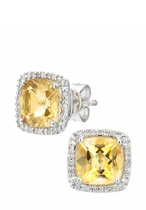 DIAMOND AND CITRINE SQUARE STUD - Uhani - white gold-coloured