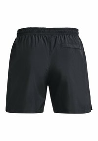 Svarta badshorts med elastiskt midjeband, slät yta och en enda bakficka. Lättviktig material för komfort och rörelsefrihet.
