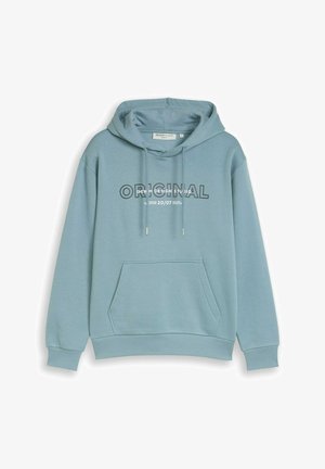 Hele sinine kapuutsiga dressipluus esitasku, nööriga kapuuts ning rinnal trükitud sõna "ORIGINAL" koos väiksemate disainistuudio detailidega.