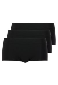 Shorts de bikini en coton noir, trois pièces, dotés d'une taille élastique sans couture et d'une texture lisse, conçus pour le confort et un bon ajustement.