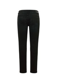 Mustat farkut slim fit -mallilla, joissa on keski- korkea vyötärö, viisi taskua ja hienovaraiset ompeleet yoke- ja taskureunoilla.