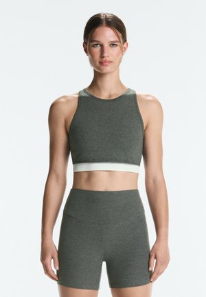 OYSHO, COLOUR CONTRAST HALTER TANK TOP - Débardeur - dark grey melange