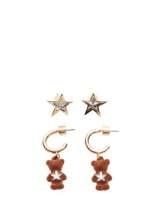 SET OF 2 PAIRS OF BEAR AND STAR - Náušnice - mottled brown