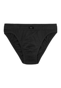 Boxer neri in cotone con elastico in vita, caratterizzati da una cucitura centrale e una piccola etichetta sulla vita. Texture liscia e design minimalista.