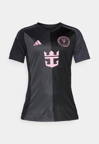Black sports jersey with pink accents, featuring a split design, Adidas logo, and a circular club emblem with a crown and anchor symbol.