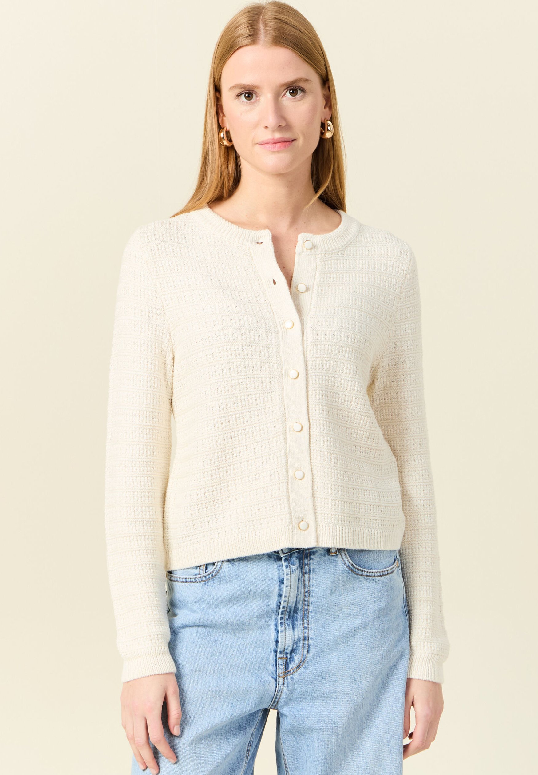 BONOBO Jeans MIT LOCHMUSTER Cardigan ecru/beige Zalando