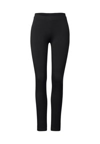 Svarta leggings med en slät yta, hög midja och åtsittande design. Tillverkade av elastiskt tyg, lämpliga för olika aktiviteter.