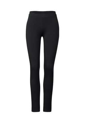 Leggings noirs avec une texture lisse, taille haute et design ajusté. Fabriquées en tissu extensible, adaptées à diverses activités.